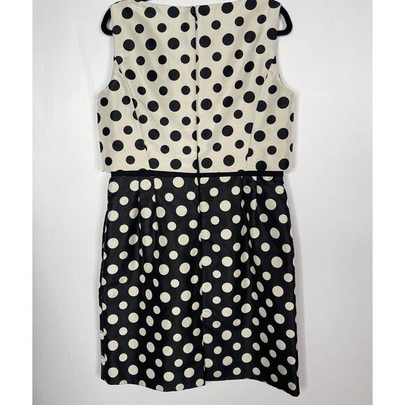 Tahari Size 12 Cream Black Polka Dot Contrast Sheath Dress Pockets Sleeveless - Picture 2 of 12
